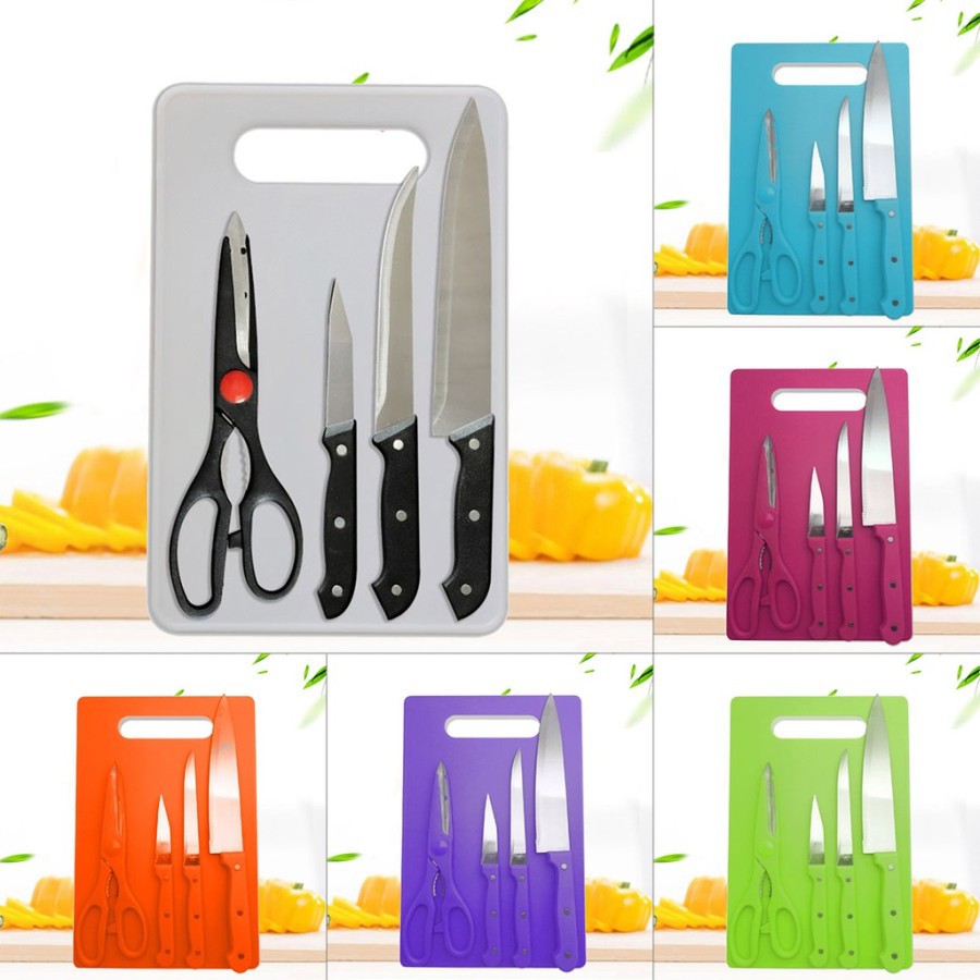 Pisau Set Talenan 5 in 1 Stainless / Set Pisau Gunting Talenan Dapur / Knife Set 5in1