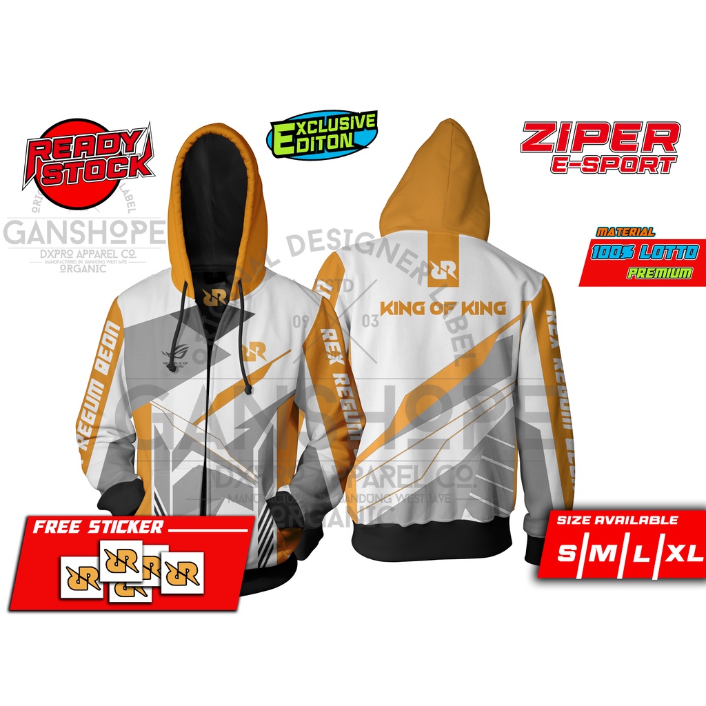 JAKET ZIPPER GAMING RRQ Limited Edition Exclusive WHITE ORANGE