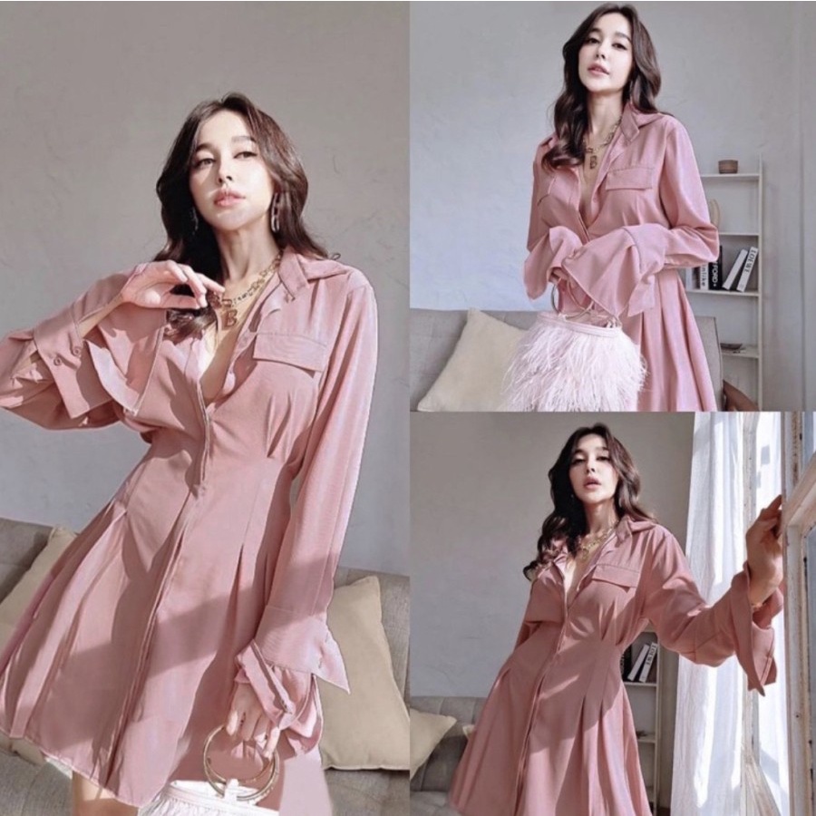 KEMEJA DRESS BLOUSE MINI DRESS PREMIUM POLYESTER IMPORT KOREAN STYLE