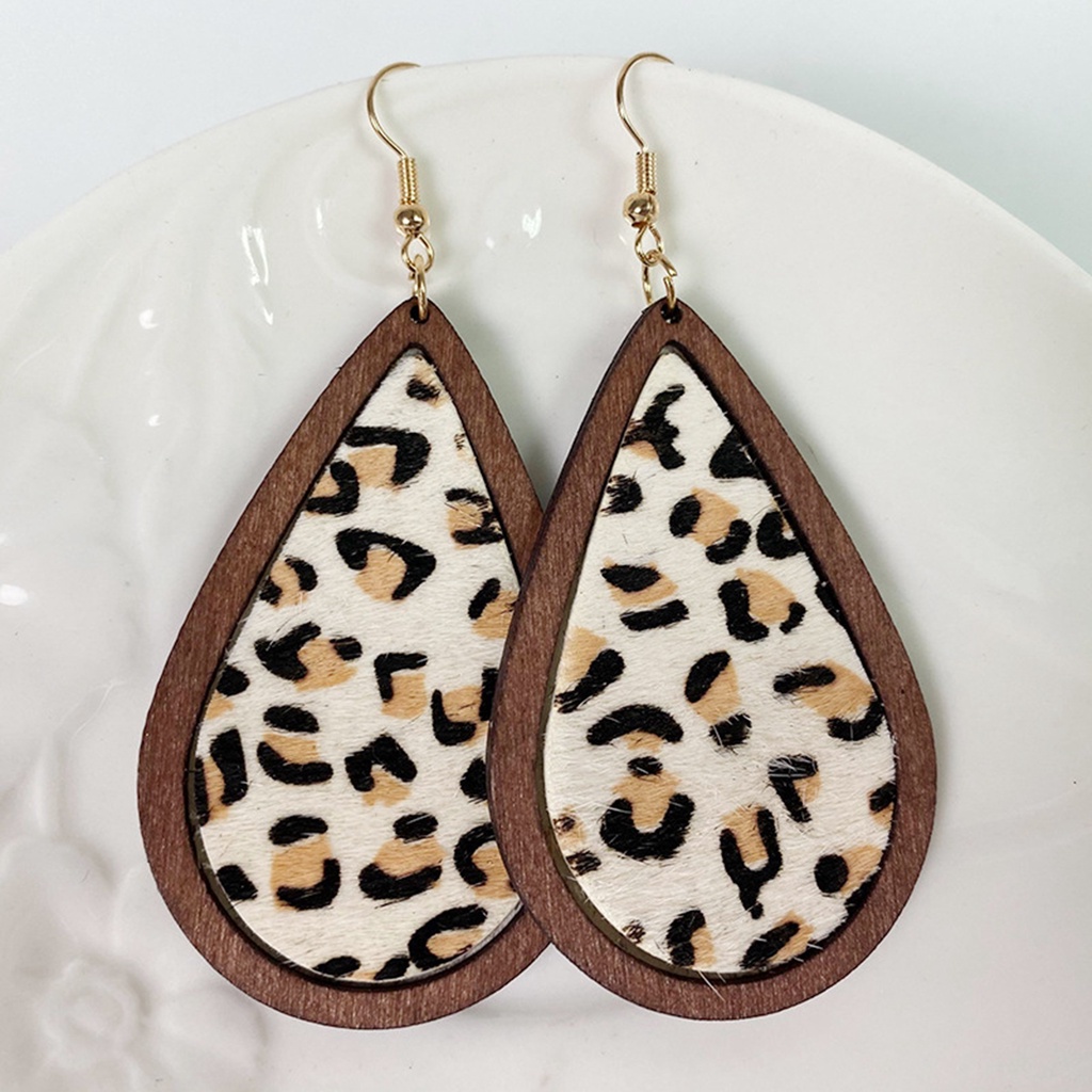 Hu Hu Hu Hu Hu Alat Bantu Pasang Kacamata♡ 1 Pasang Anting Kait Gantung Bentuk Tetesan Air Motif Leopard Gaya Bohemian Untuk Wanita