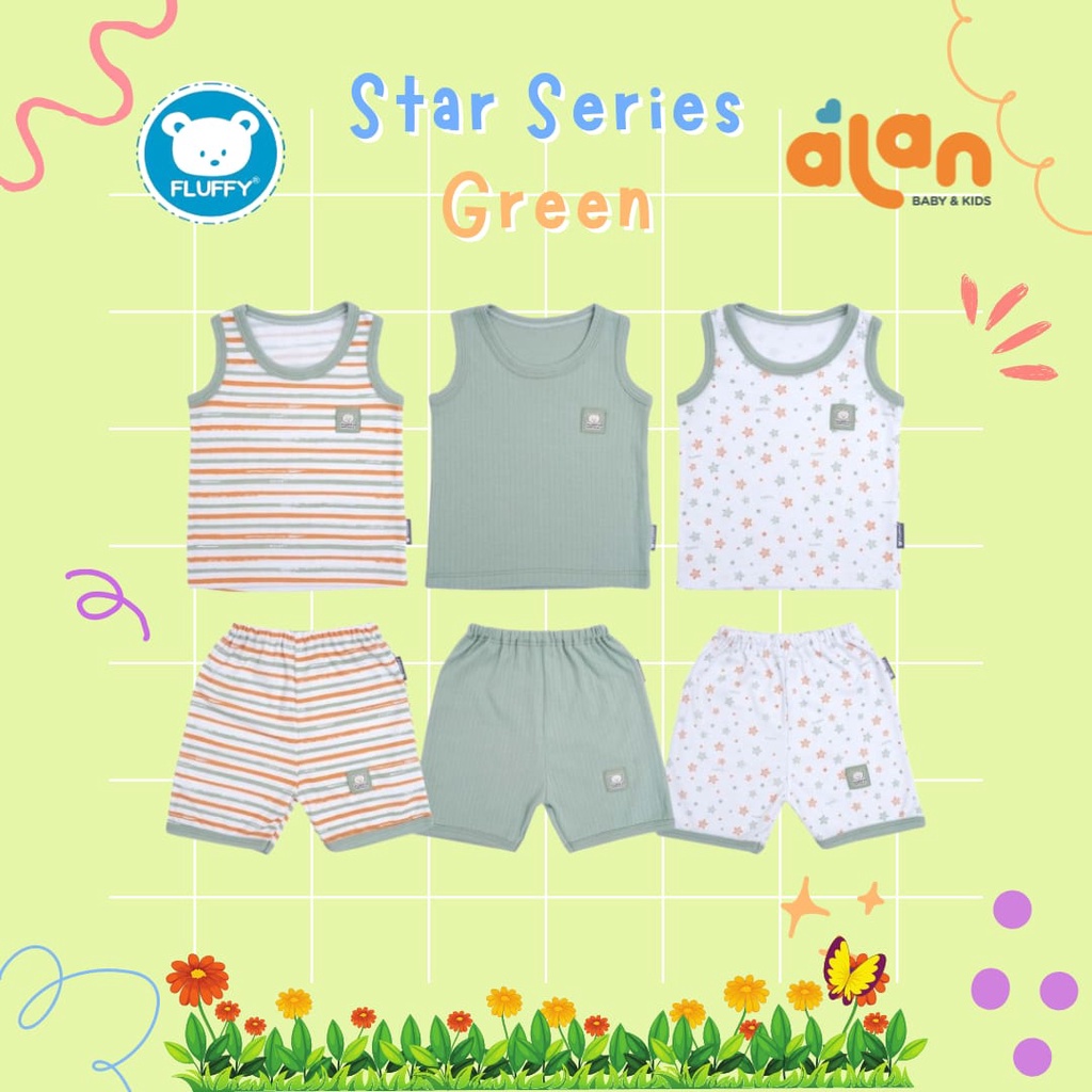 Fluffy Stelan Kutung Celana 3/4 isi 3 - Star Series Green (FY-SKD3)