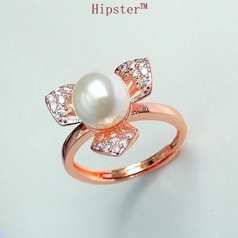 Popular Creative Design Personalized Inlaid Full Diamond Leaf Pearl Ring