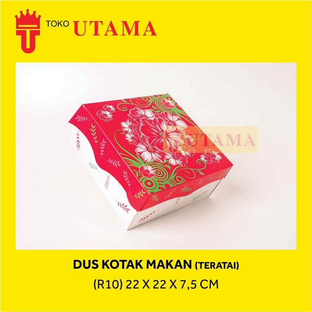 R10 22 x 22 x 7,5 CM Dus Makan Motif Teratai Merah Nasi Kue Dos Box Kotak