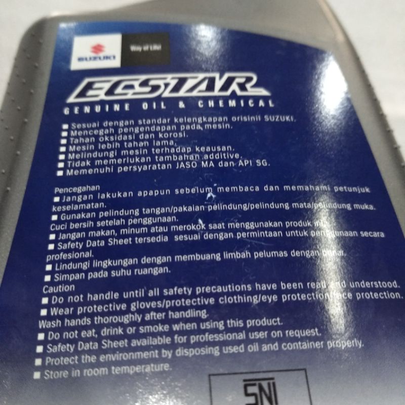 Oli SGO ECSTAR 4T 1L Suzuki 20W 50 API SG ORIGINAL KEMASAN BARU