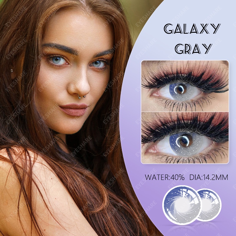 （COD）Seri GALAXY PURPLR /  GEM BLUE 1 pasang lensa kontak warna diameter 14.2 MM softlens dubai pink gray blue mata yang besar warna gradien softlens Fashion Import Premium soflen mata soflent soflen normal