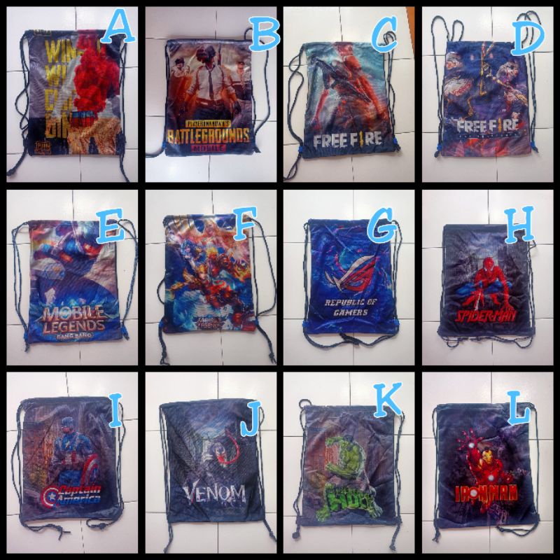 Jual Tas Serut Gymsack Draw String GAME PUBG FREE FIRE FF MLBB MOBILE