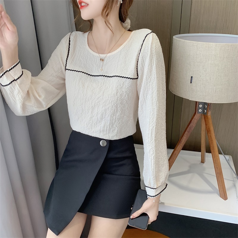 2021 Fashion Chiffon Blouse Korean Style Putih Hitam Lengan panjang Blus Wanita Kasual Work Atasan 2023