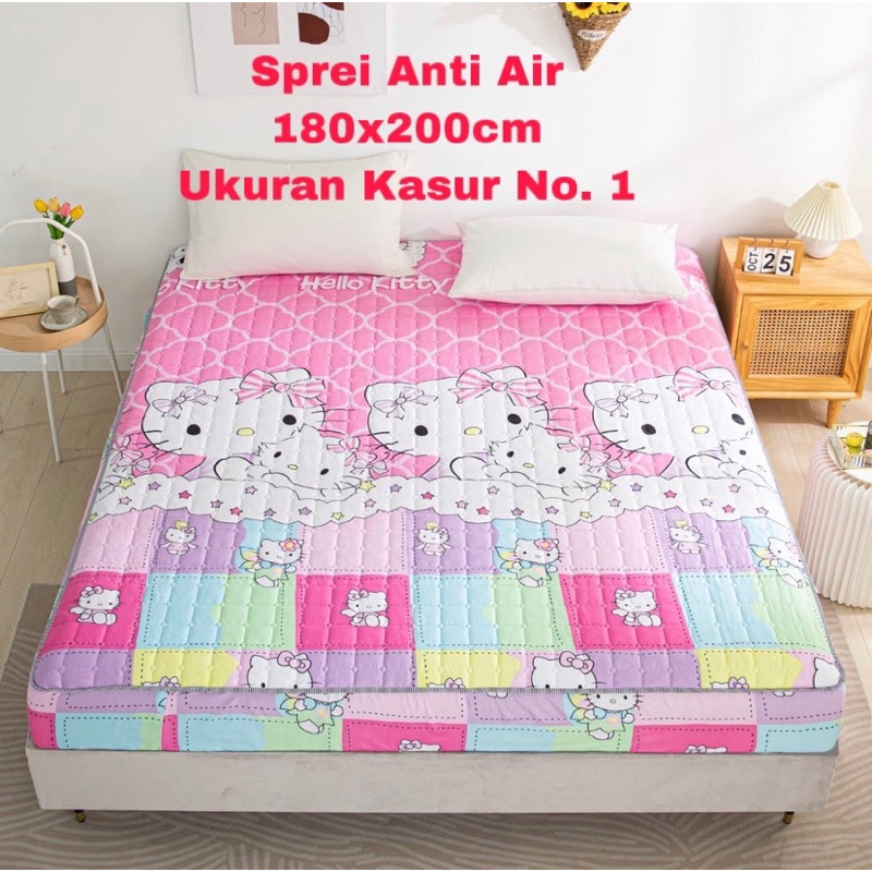 SPREI WATERPROOF UKURAN 180X200X25cm / SPREI ANTI AIR-HELLO KITTY