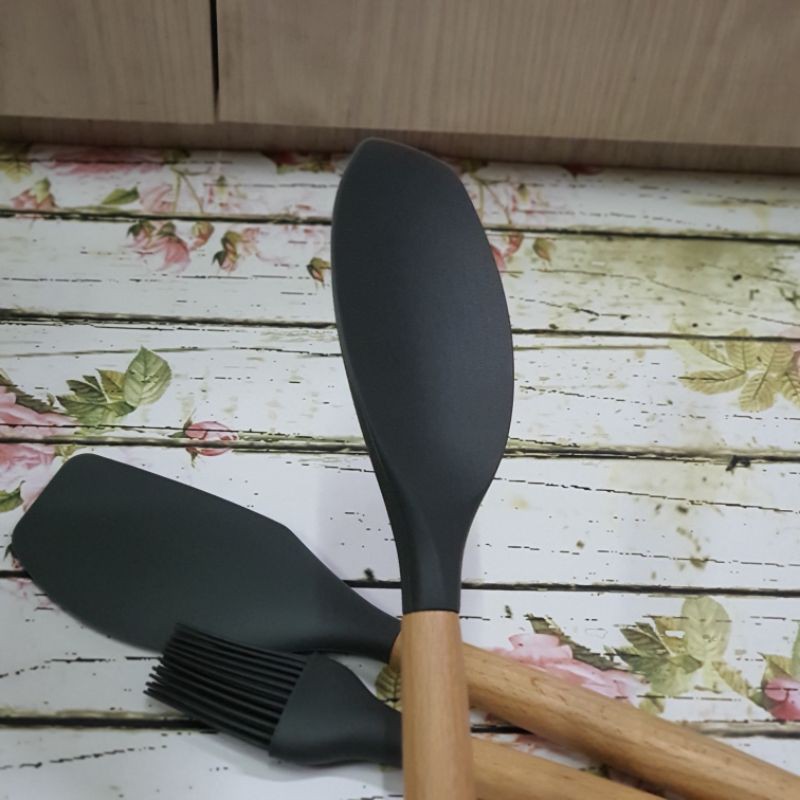 silicone cooking utensil spatula set 3pcs with wooded handle