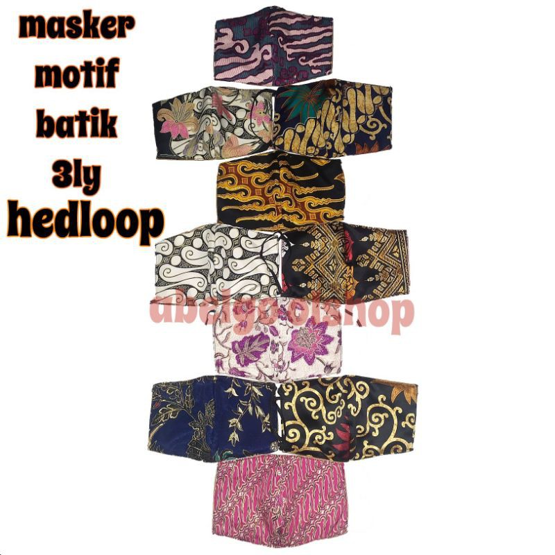 masker kain 3ply hedloop motif batik/masker hijab 3 lapis