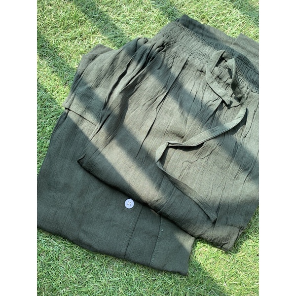 Claire Homewear Set | Rayon Crinkle Comfy Set-Dark Green