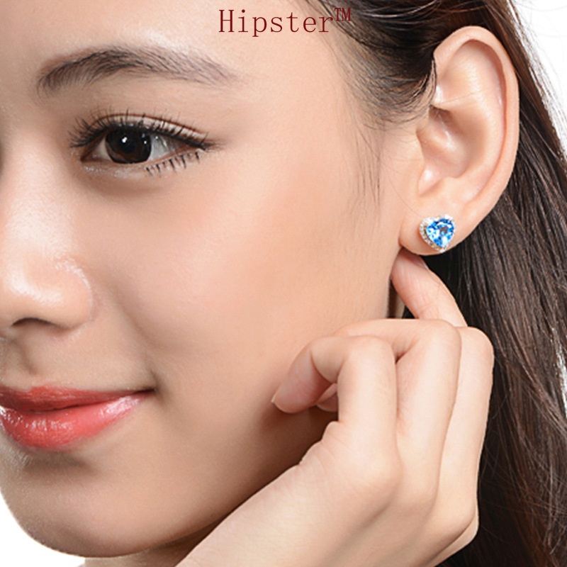 Hot Sale Fashion Exquisite Heart-Shaped Natural Sapphire Stud Earrings