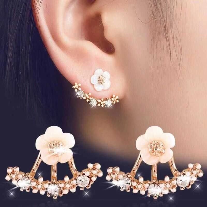 Anting Baris Bunga Zircon Flower Stud Earrings