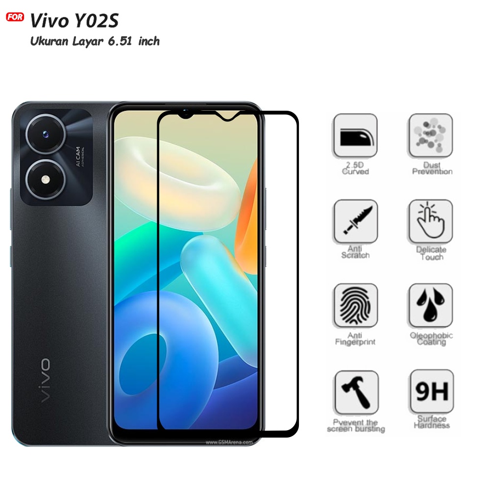 Tempered Glass Full Vivo Y02S Anti Gores Kaca Full Layar