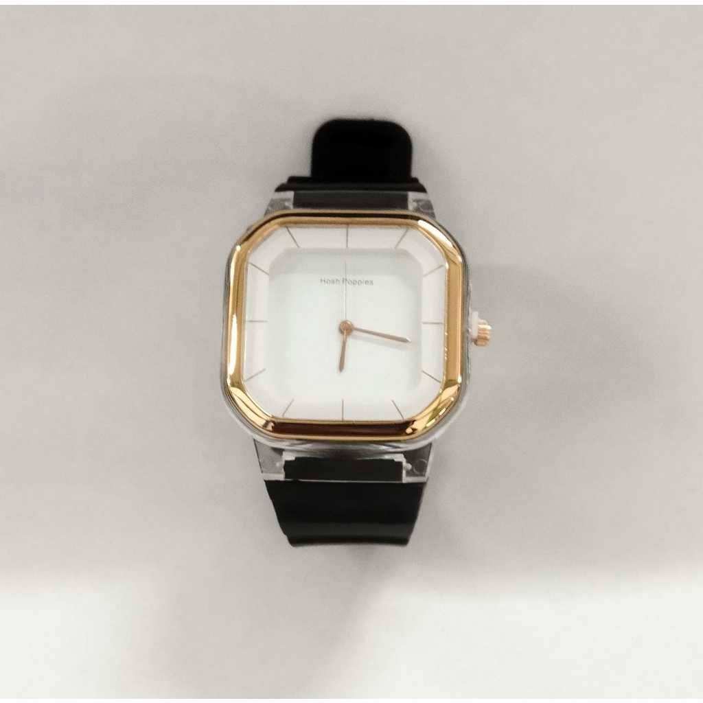 ⭐Bobastore⭐ JT036 jam wanita hosh poppies kotak rubber crono off type hp60-PUTIH HITAM