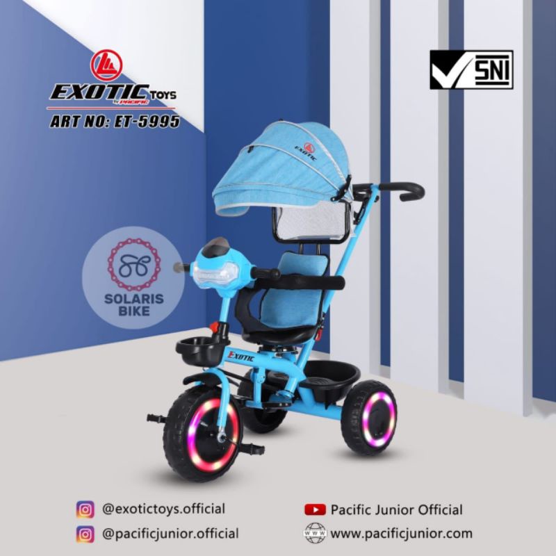 Sepeda Anak Roda Tiga Tricycle Exotic ET 5995 Kursi Putar Stir Roda Nyala