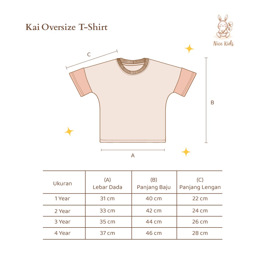 NICE KIDS KAI OVERSIVE TSHIRT NICE KIDS BAJU PENDEK ANAK UNISEX 1 - 4 TAHUN