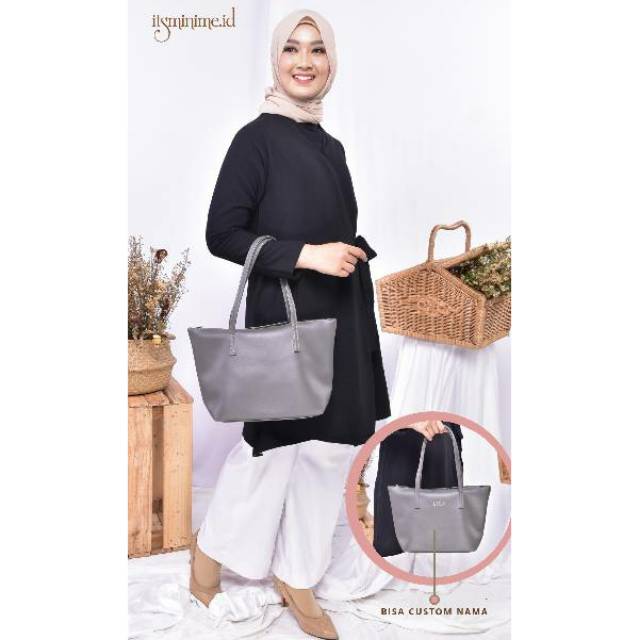 TOTEBAG WANITA HANNAH - GREY, BISA REQUEST NAMA