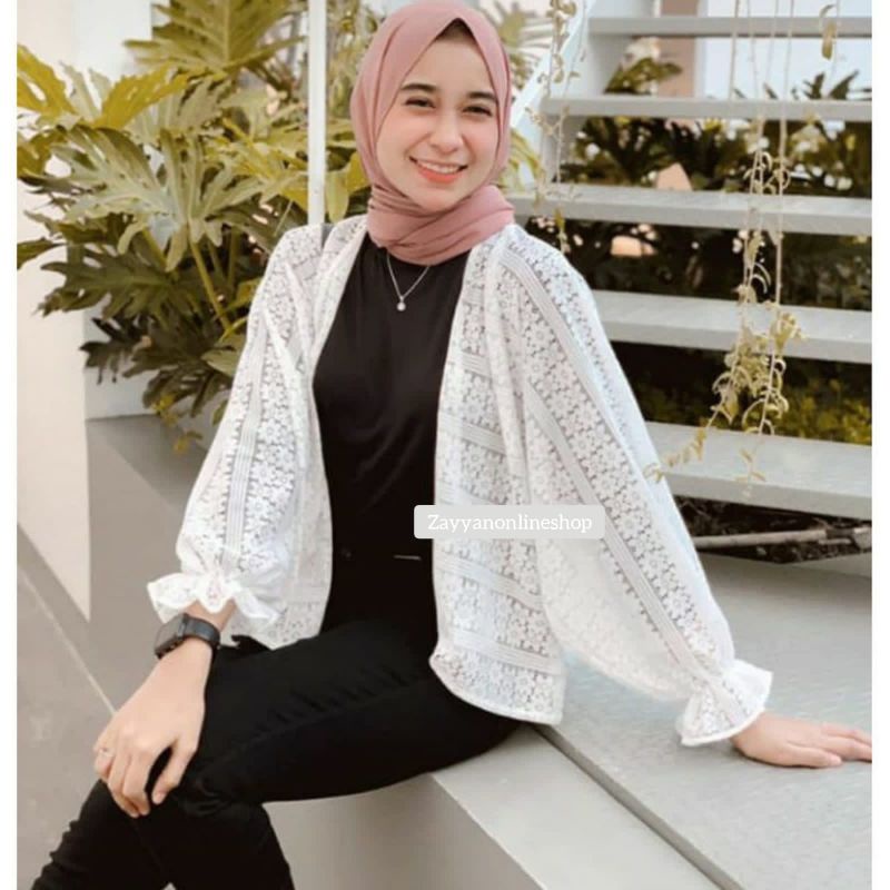 [COD] Cardigan Wanita Lace outer Brokat Pendek Outer Kondangan