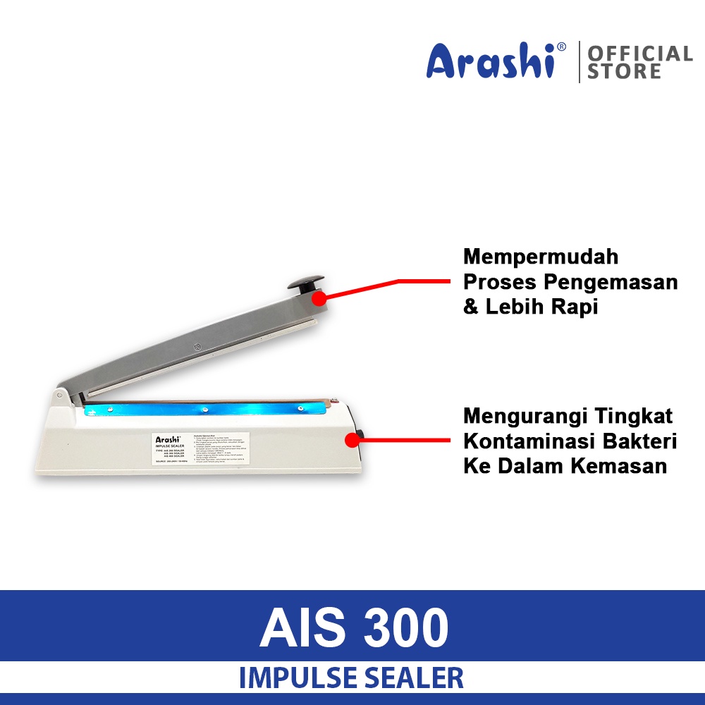 Arashi Hyperlite TIS 302 Impulse Sealer Press Perekat Plastik 30 cm