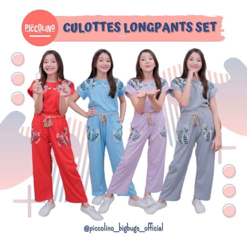 Setelan anak perempuan || kaos lengan pendek || kulot anak panjang  ||usia 5-8tahun || piccolino || 