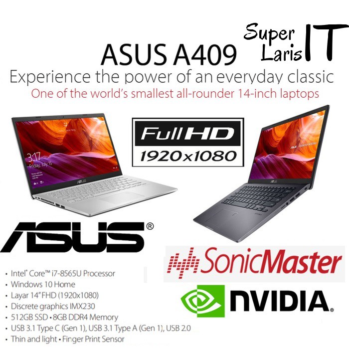 Laptop Asus Gaming A409FJ Core i7-8565U|8GB|512GB|MX230|Finger|14"|W10