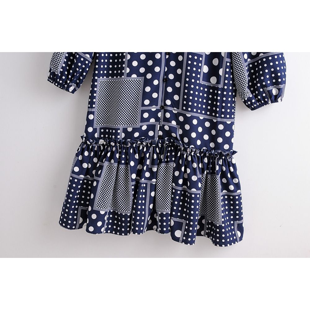 [baju wanita korea]  Polkadot Long Dress Midi Lengan Panjang Korea Import Tunik