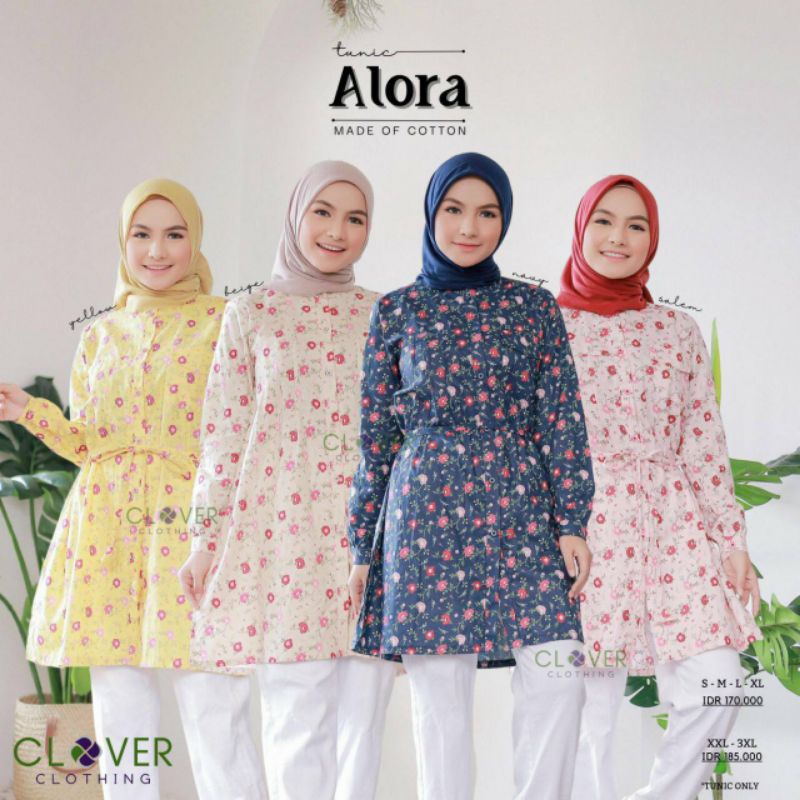 Blouse Atasan Korea Wanita Tunik Lengan Panjang Motif Bunga Cantik Beige Yellow Navy Salem Kuning Bi