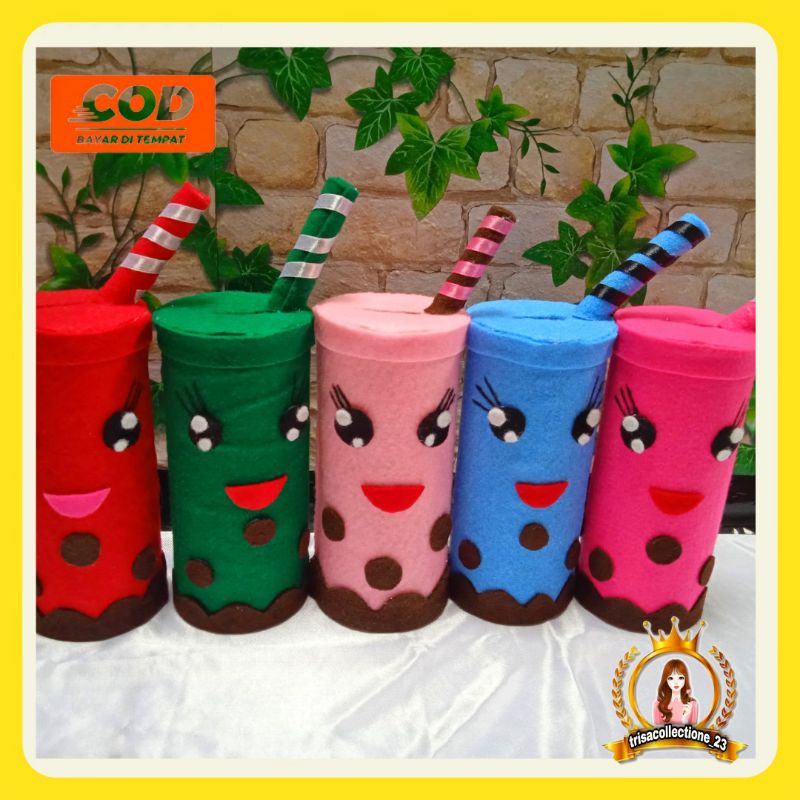 Jual CELENGAN BOBA FLANEL BUKA TUTUP VIRAL Celengan unik lucu viral