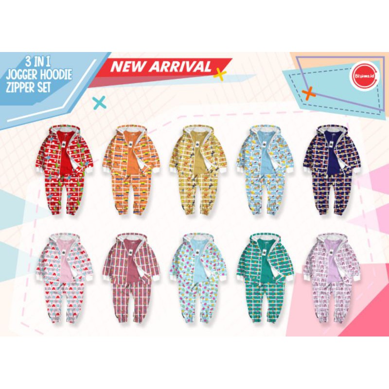 Setelan 3 in 1 Jogger Hoodie Zipper Blooms.id | Setelan Celana Singlet Jaket Hoodie Blooms.id