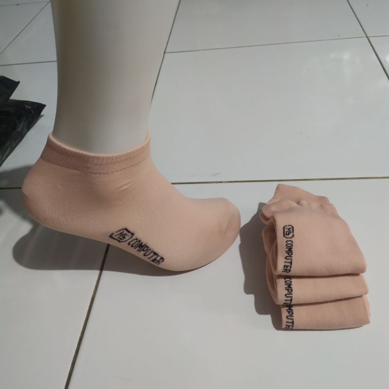 12 pasang-kaos kaki pendek wanita warna cream bahan nylon lembut/kaos kaki pendek wanita cream