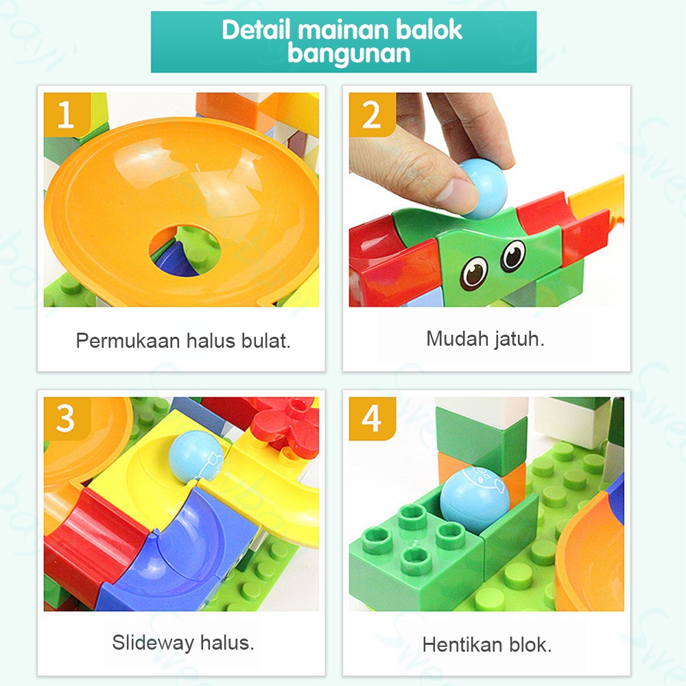 Sweetybayi CleAir O2 168pcs Mainan building block kecil Balok susun mini Marble run race maze block slide ball