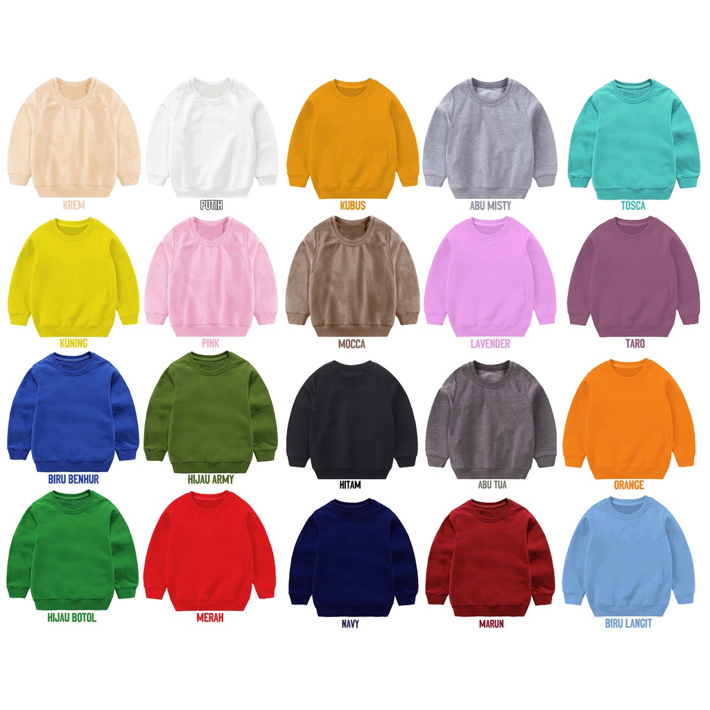 SWEATER ANAK POLOS LAKI LAKI WANITA  SWEATER CREWNECK POLOS POLOSAN LENGAN PANJANG OBLONG SWEATER PO
