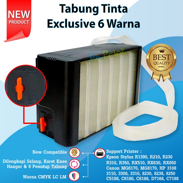 Tabung Tinta Exclusive 6 Warna 100ml Box Hitam Printer Epson 1390 T60 R230 Canon MG6170 MG8170