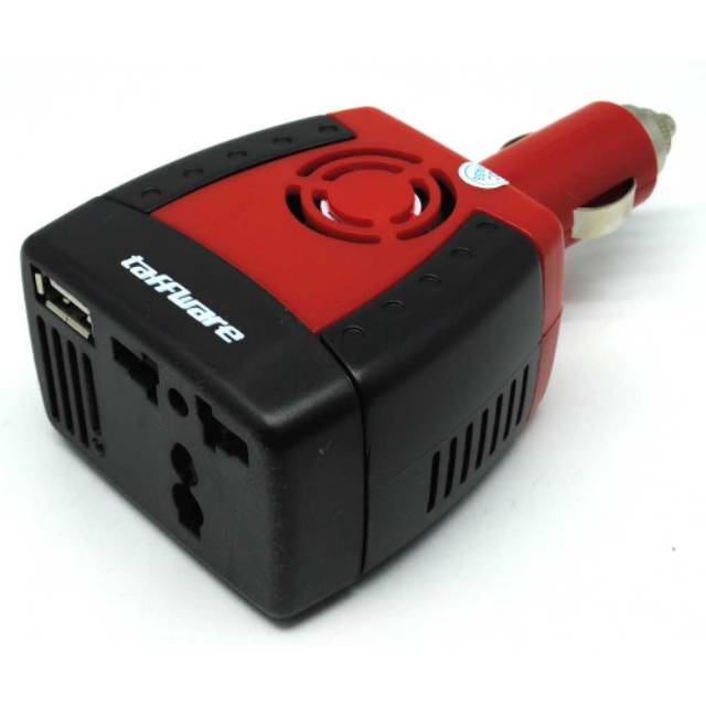 POWER INVENTER CAR 150 watt 220v AC EU 5V USB  CHARGER BODY MERAH HITAM