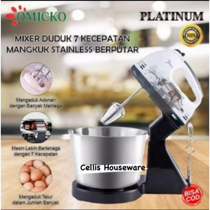 Mixer Omicko Platinum Mangkuk Stainless Berputar / Stand Mixer