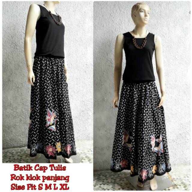 rok batik klok panjang hitam gabah