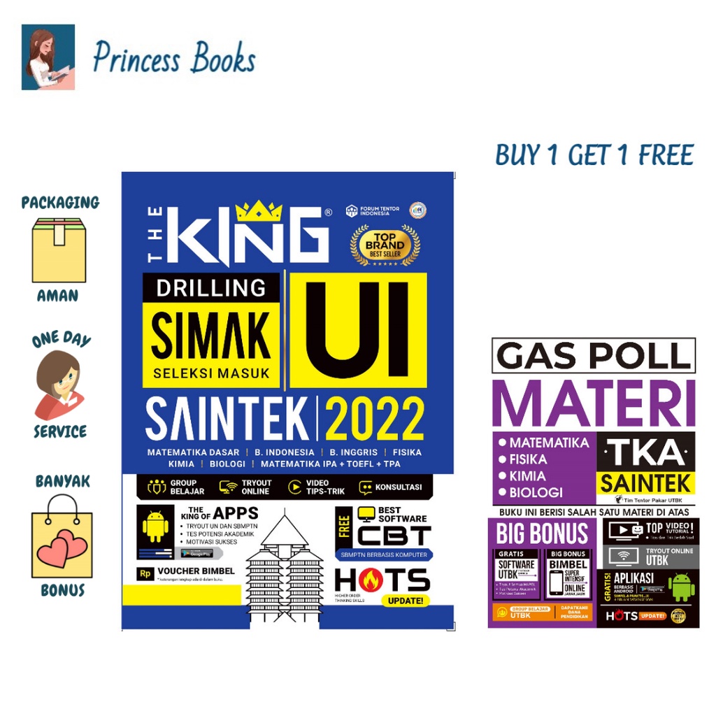 BUKU THE KING DRILLING SIMAK UI SAINTEK 2022 + BONUS BUKU GASS POL MATERI TKA SAINTEK | Forum Edukas