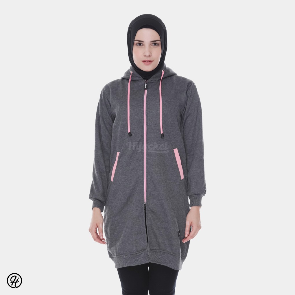 HIJACKET BASIC jaket wanita ALL VARIAN WARNA BAHAN FLEECE SOFTOUCH BIG SIZE XXL-ABU TUA - PINK