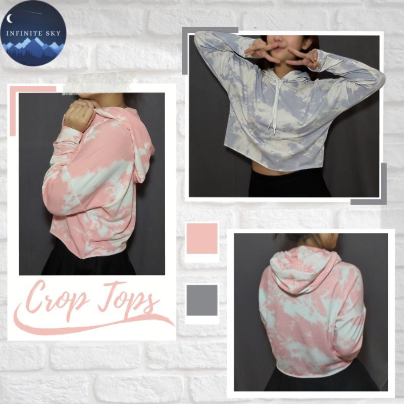 CROP TOP HOODIE WANITA KOREA TIE DYE LENGAN PANJANG