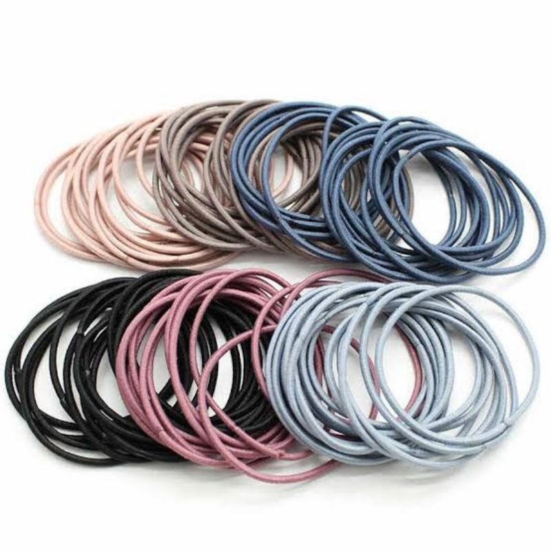 BELI 1, DAPAT 100PCS Ikat Rambut Elastis Warna Polos Gaya Korea
