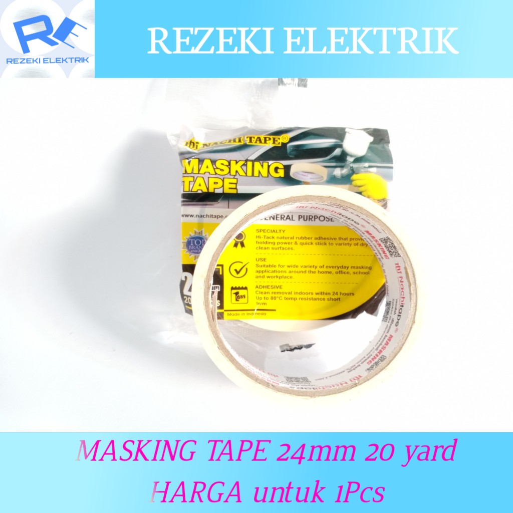 

LAKBAN KERTAS MASKING TAPE NACHI TAPE (24mm 20 yards) MASKING TAPE ISOLASI SELOTIP SOLASI kERTAS