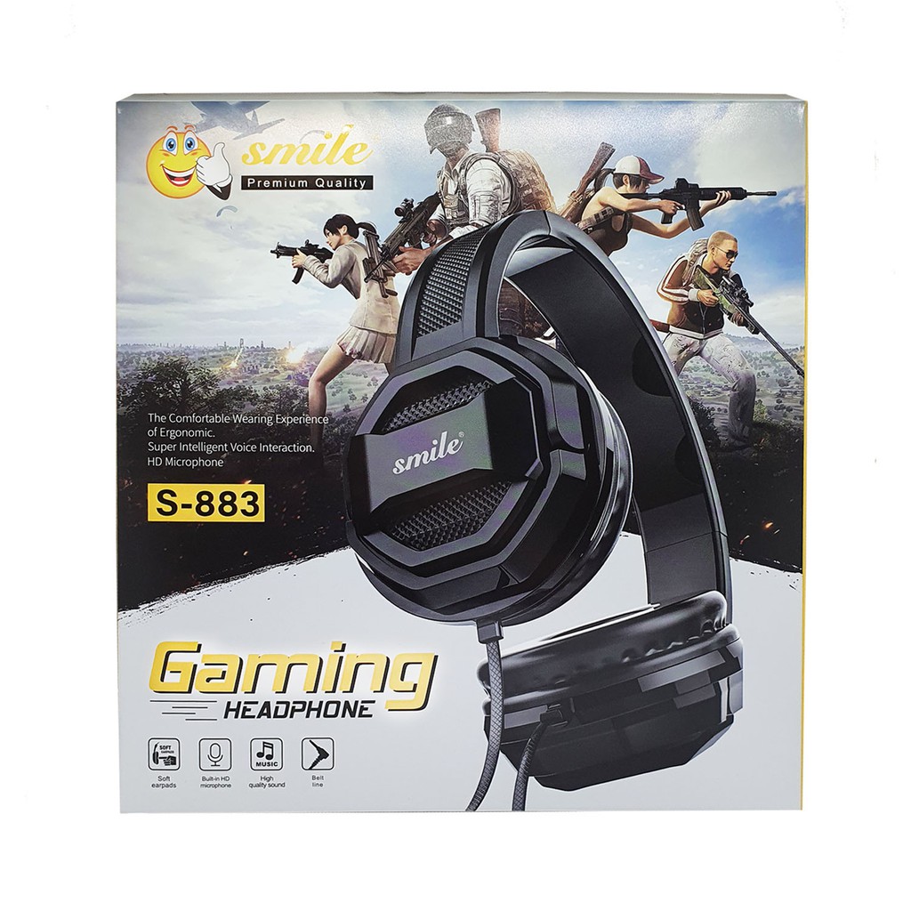 Headset Bando Earphone Gamer Headphone Bando Gaming Handsfree Free Kabel Komputer Smile S-883