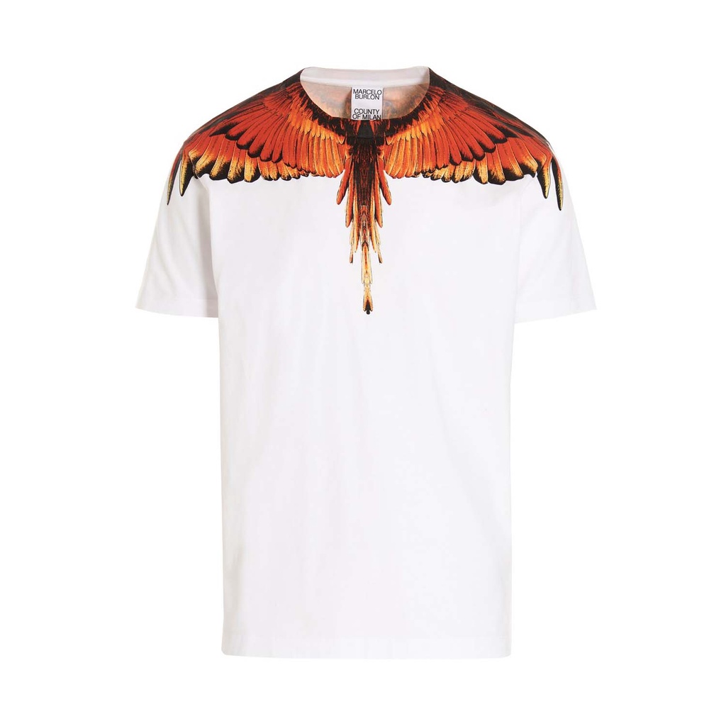 Mrclo Burlon SS22 Flame Wings Tee White/Orange 100% Original