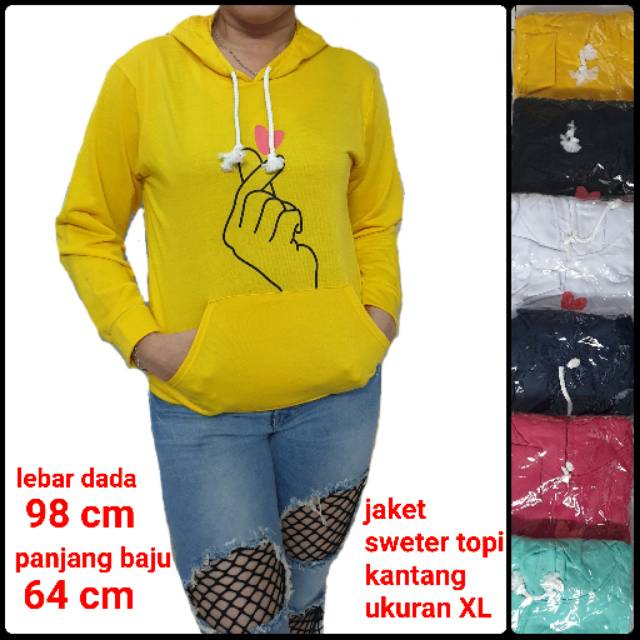 Meygrosir Jaket sweter topi kantong dewasa XL TANGAN LOVE  pjg