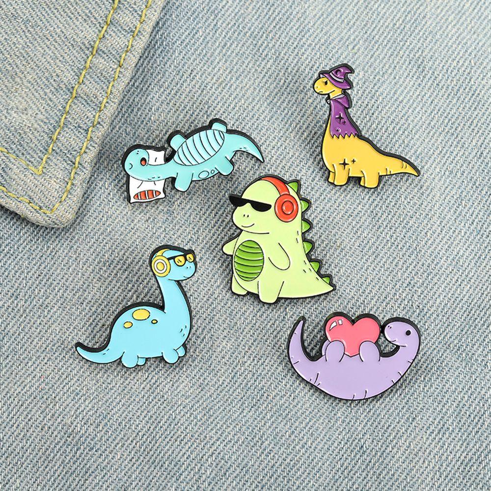 R-bunga Dinosaurus Bros Seni Alloy Perhiasan Kerah Aksesoris Hewan Untuk Hadiah Siswa Lapel Pin Lencana