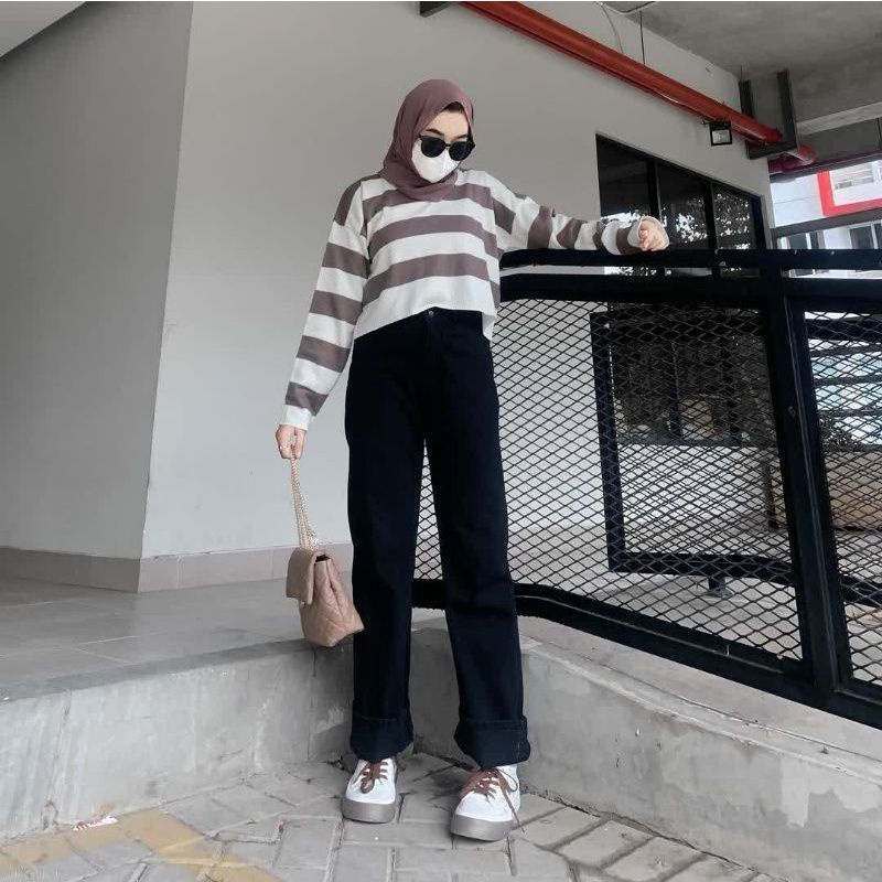 SWEATER RAJUT VIRAL FUJI LADY CROP BLASTER OVER SIZE ATASAN WANITA MODEL KERAH POLLO