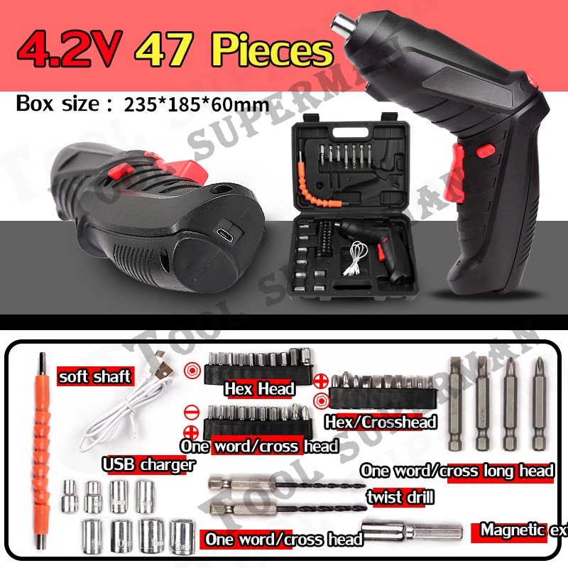 Reaim 4.2V Mesin Bor Cordless Mini Cordless Screwdriver Mesin Bor Tanpa Kabel Set Aksesoris Obeng Listrik Screwdriver Baterai masa pakai