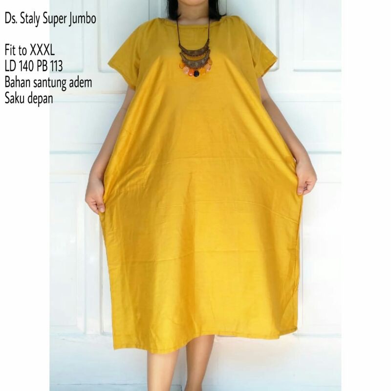 DASTER JUMBO XXL LD140 BIG SIZE DRESS PAKAIAN WANITA JUMBO BAHAN RAYON/SANTUNG ADEM MURAH ADA SAKU