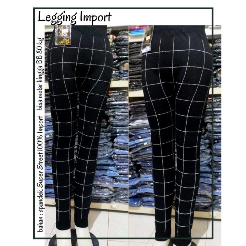 New Legging Import motif garis kotak